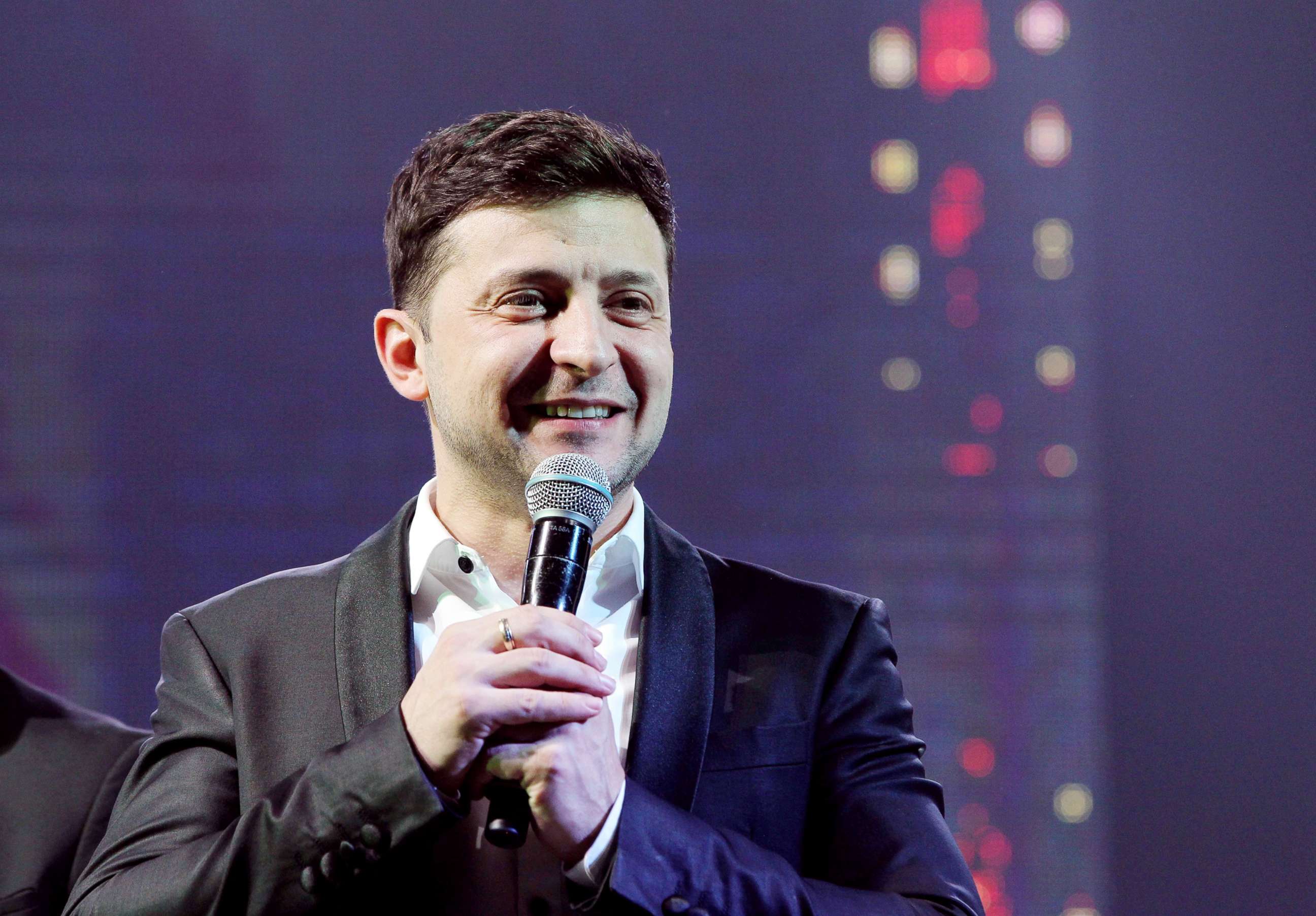 PHOTO: Volodymyr Zelenskiy performs during a comedy show at a concert hall in the Brovary city near of Kiev, Ukraine, March, 29, 2019.