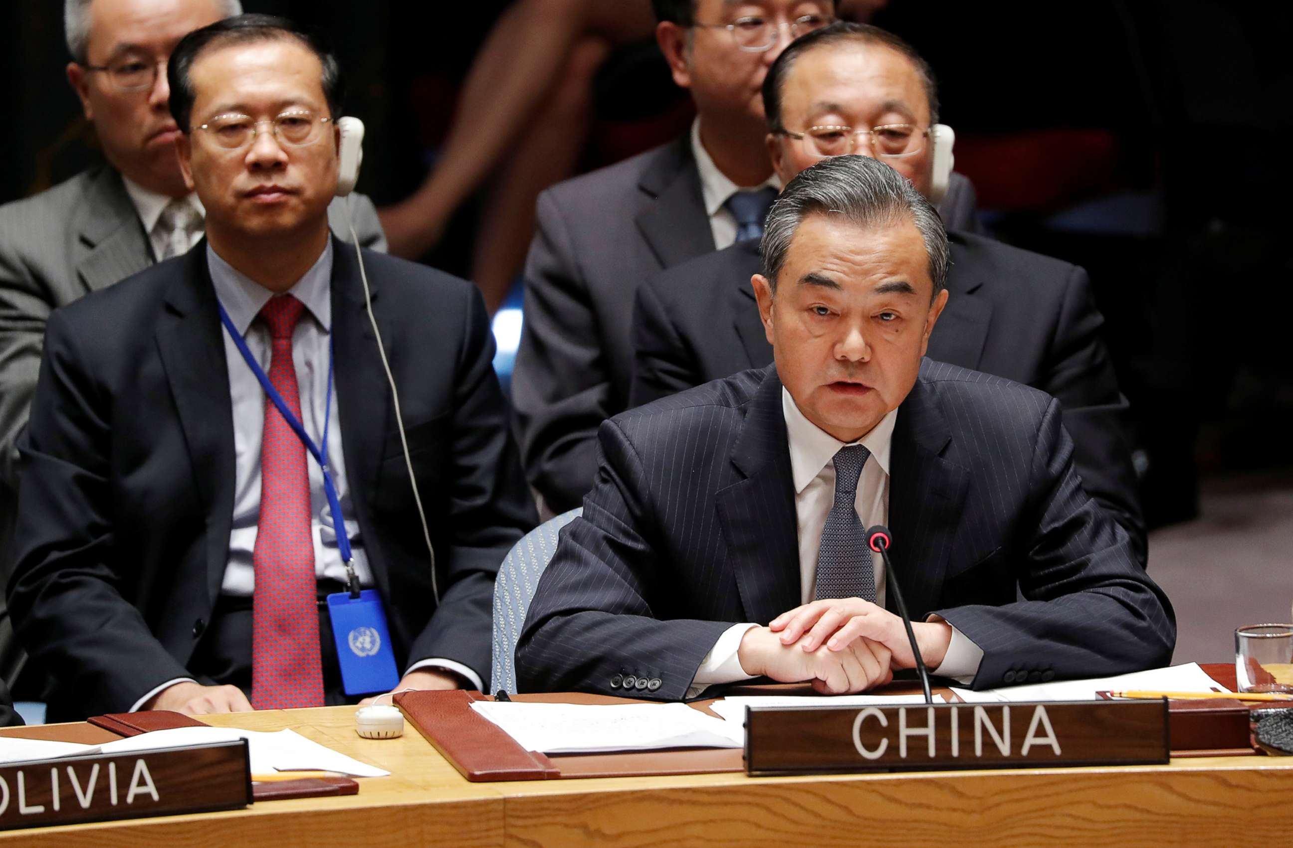 PHOTO: China's Foreign Minister Wang Yi addresses a U.N. Security Council meeting at the 73rd session of the United Nations General Assembly at U.N. headquarters in N.Y., Sept. 26, 2018.