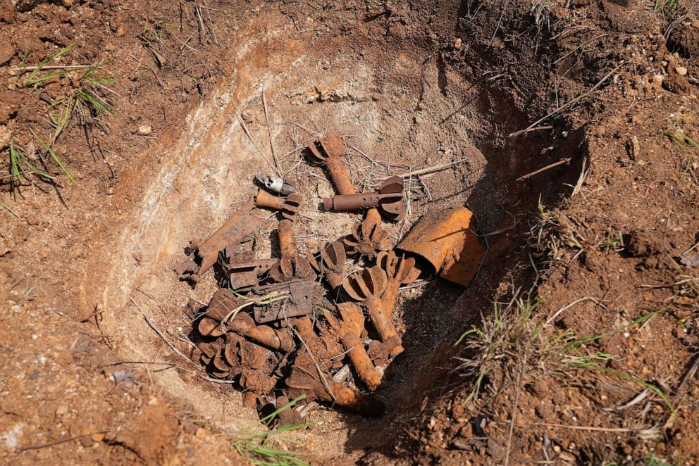 PHOTO: Remnants of cluster munitions are seen at a clearance site in Ayii, Eastern Equatoria state, in South Sudan, May 11, 2023.