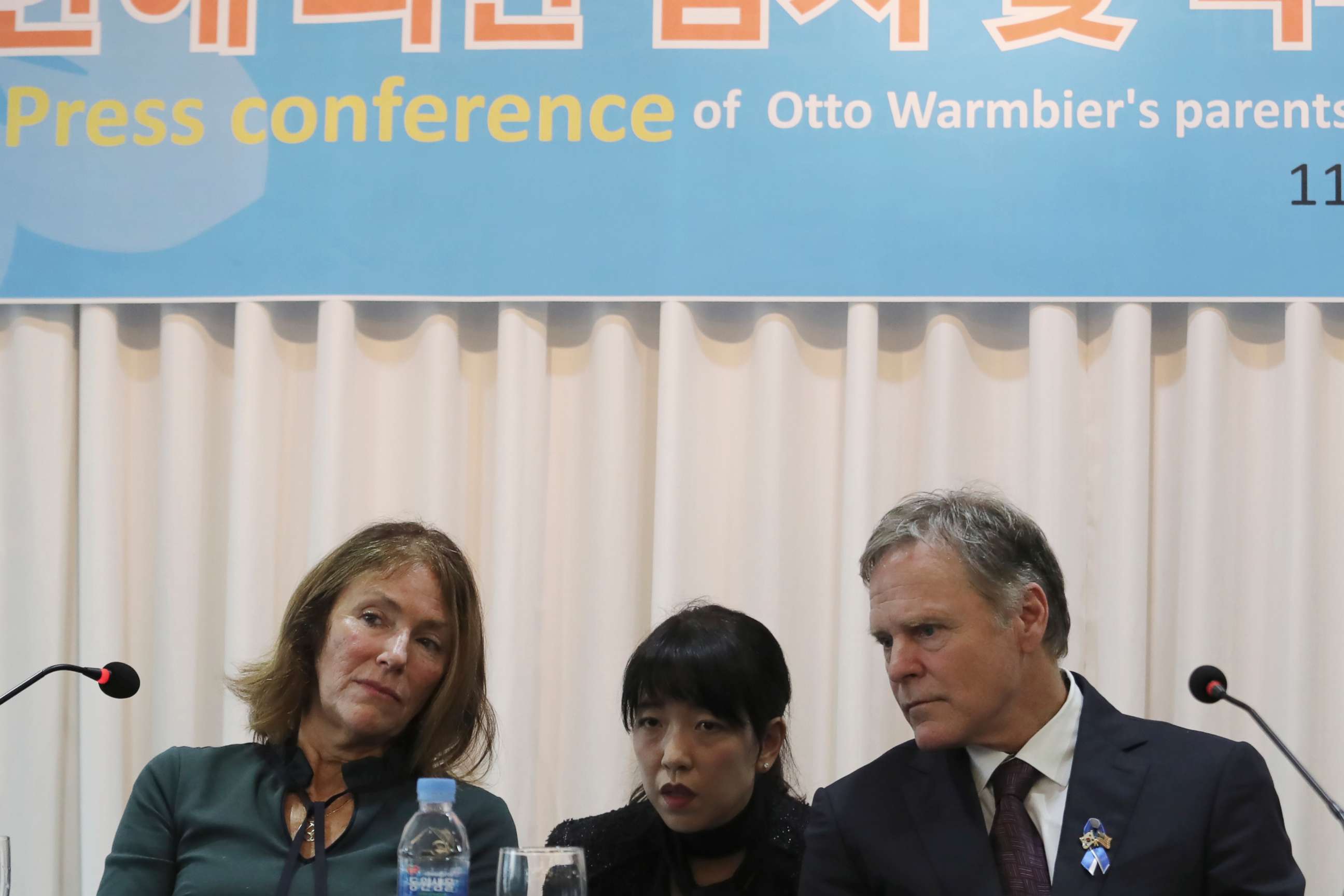 PHOTO:Fred Warmbier, right, and his wife Cindy listen about their son Otto Warmbier during a press conference in Seoul, South Korea, Nov. 22, 2019.