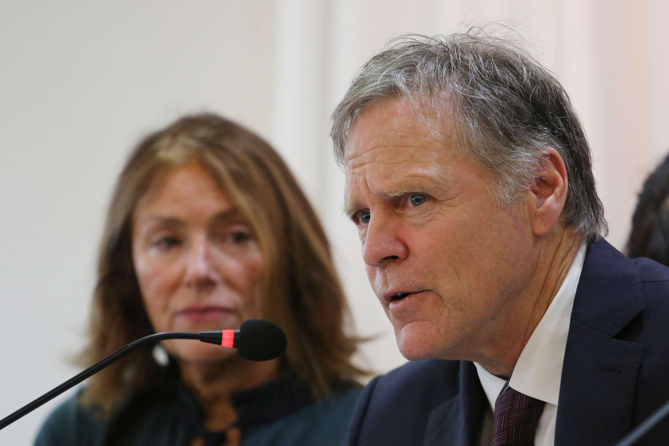 PHOTO: Fred Warmbier, right, speaks as his wife Cindy listens about their son Otto Warmbier during a press conference in Seoul, South Korea, Nov. 22, 2019.