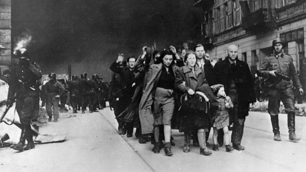 PHOTO: In this 1943 file photo, a group of Polish Jews are led away for deportation by German SS soldiers during the destruction of the Warsaw Ghetto by German troops after an uprising in the Jewish quarter.