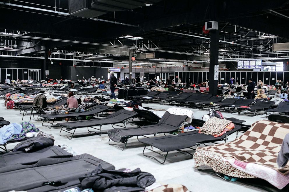 PHOTO: Ukrainian refugees at the Humanitarian Aid Center at the Ptak Warsaw Expo in Nadarzyn, near Warsaw, Poland, March 23, 2022.