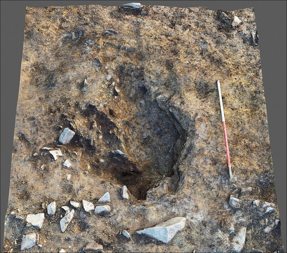 PHOTO: A 3D photogrammetric image of stone hole 91 after excavation of the socket left by the standing stone's removal at Waun Mawn in the Preseli Hills in north Pembrokeshire, west Wales, viewed from the north.