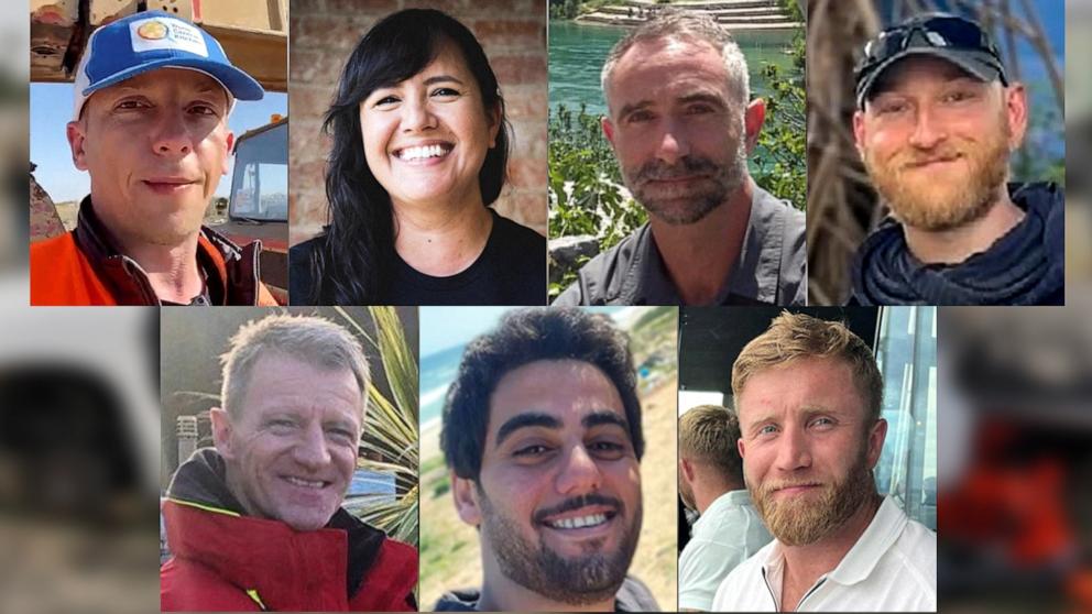 PHOTO: World Central Kitchen aid workers who were killed in Gaza, Damian Sobol, Lalzawmi (Zomi) Frankcom, James Kirby, Jacob Flickinger, John Chapman, Saifeddin Issam Ayad Abutaha, and James Henderson.