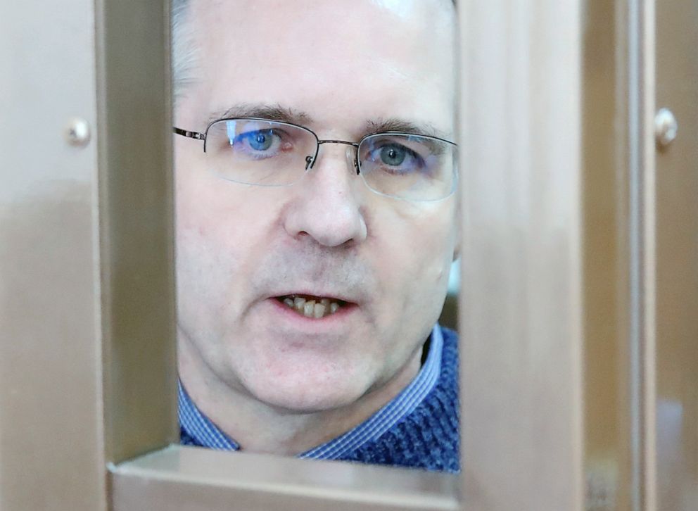 PHOTO: Former U.S. Marine Paul Whelan, who was detained and accused of espionage, speaks inside a defendants' cage during a court hearing to consider an appeal to extend his detention in Moscow, June 20, 2019.