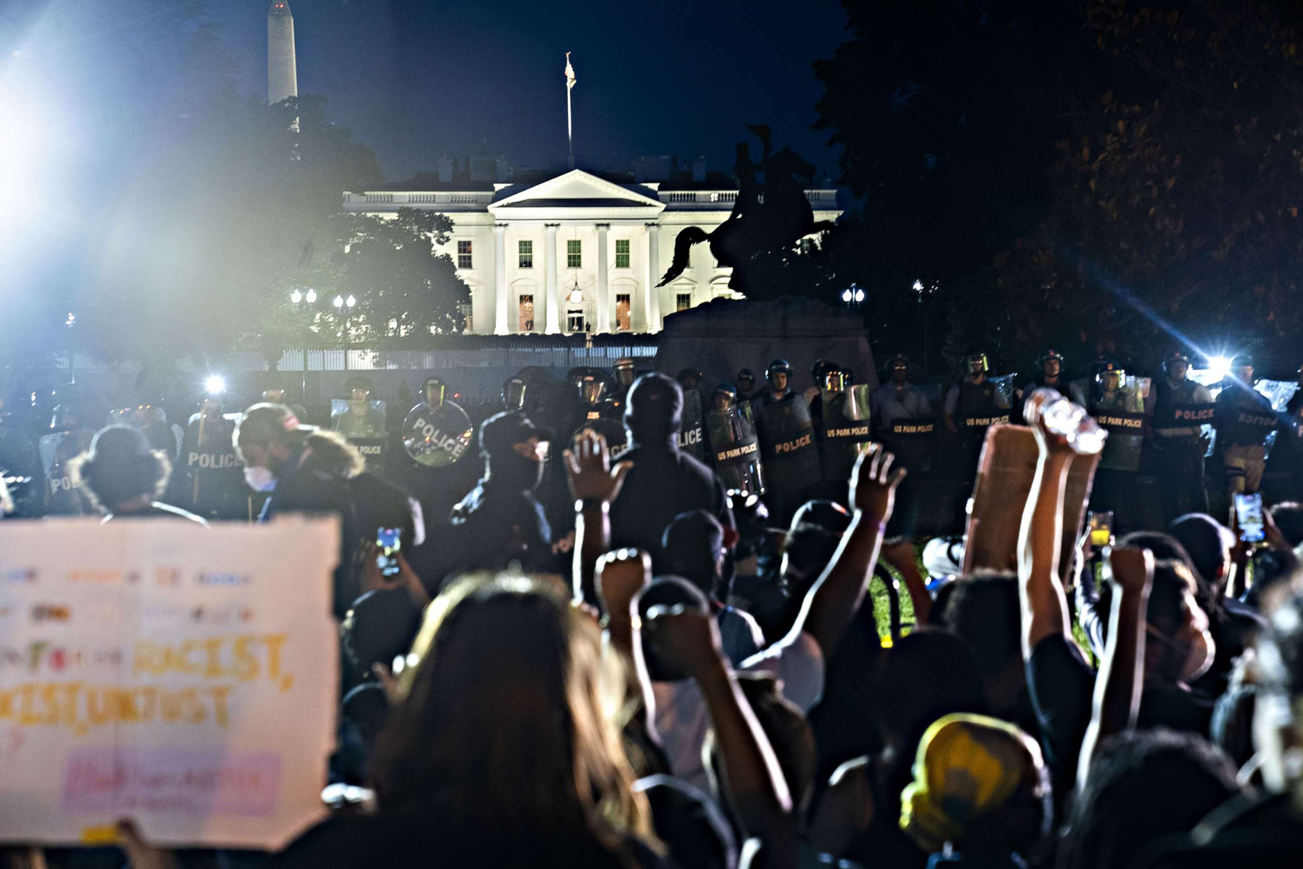 PHOTO: People gather outside the White House during a protest over the death of George Floyd, who died in police custody, in Washington, May 31, 2020.