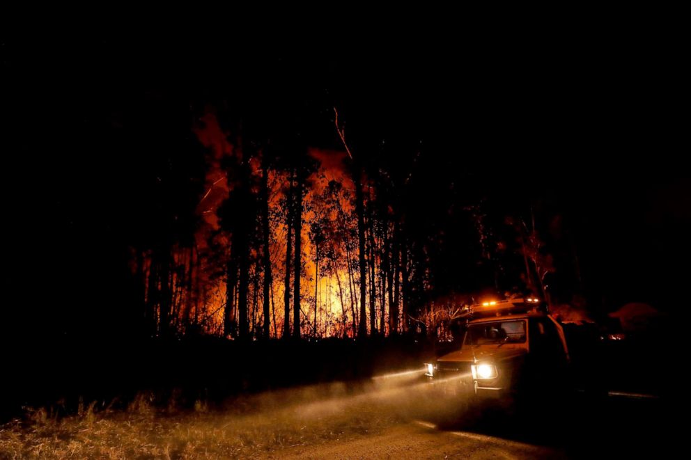 PHOTO: Crews monitor fires and begin back burns between the towns of Orbost and Lakes Entrance in east Gipplsland, Australia, Jan. 2, 2020.