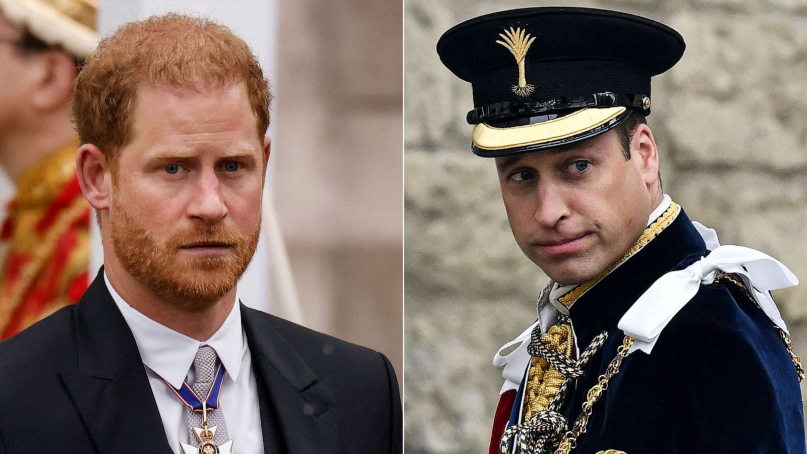 PHOTO: Split photo shows Britain's Prince Harry, Duke of Sussex and Britain's Prince William at Westminster Abbey during the coronation of King Charles III in London, May 6, 2023.