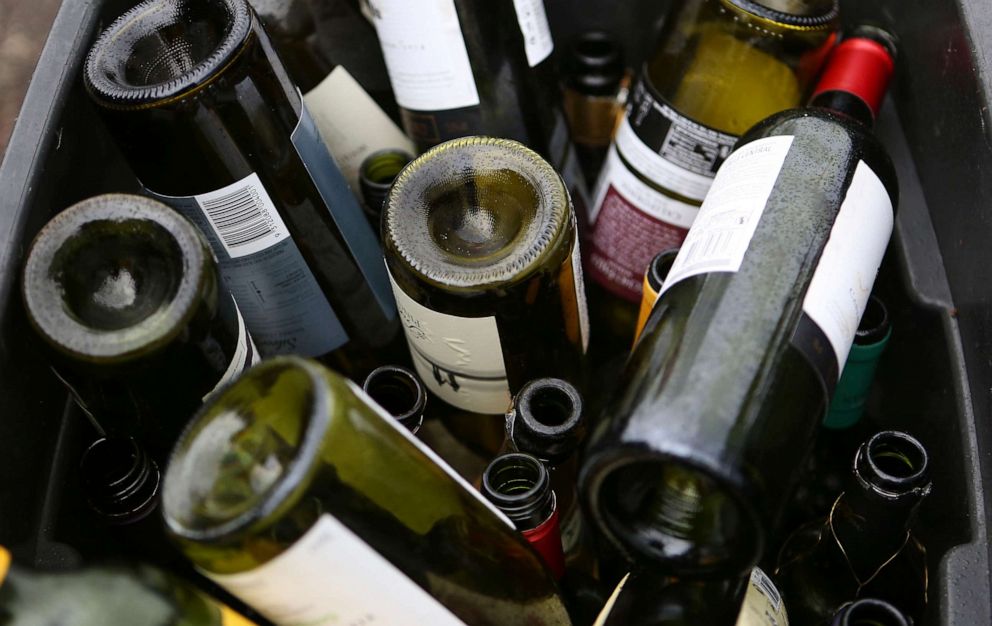 PHOTO: A recycling bin of empty wine bottles is seen here Feb. 5, 2016.