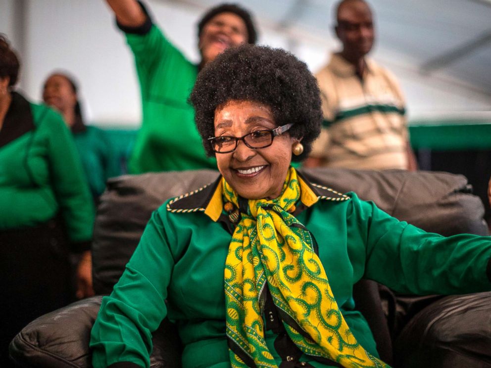 PHOTO: Africa National Congress stalwart Winnie Madikizela Mandela is greeted by Women League supporters gathered in Soweto to celebrate her 80th birthday, Sept. 26, 2016.
