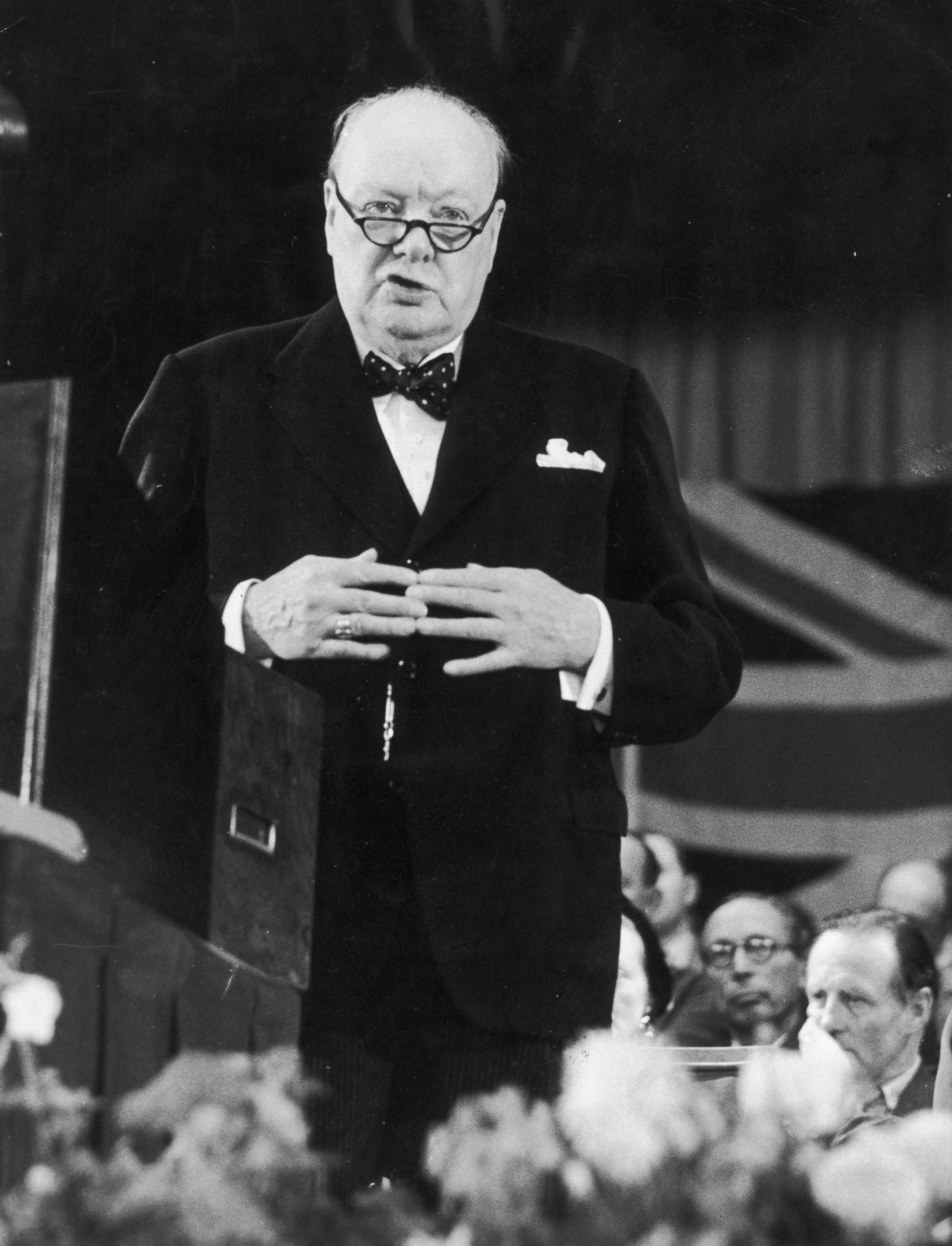 PHOTO: Prime Minister Winston Churchill addresses delegates at the Conservative Party Conference in Margate, England, October 24 1953. 