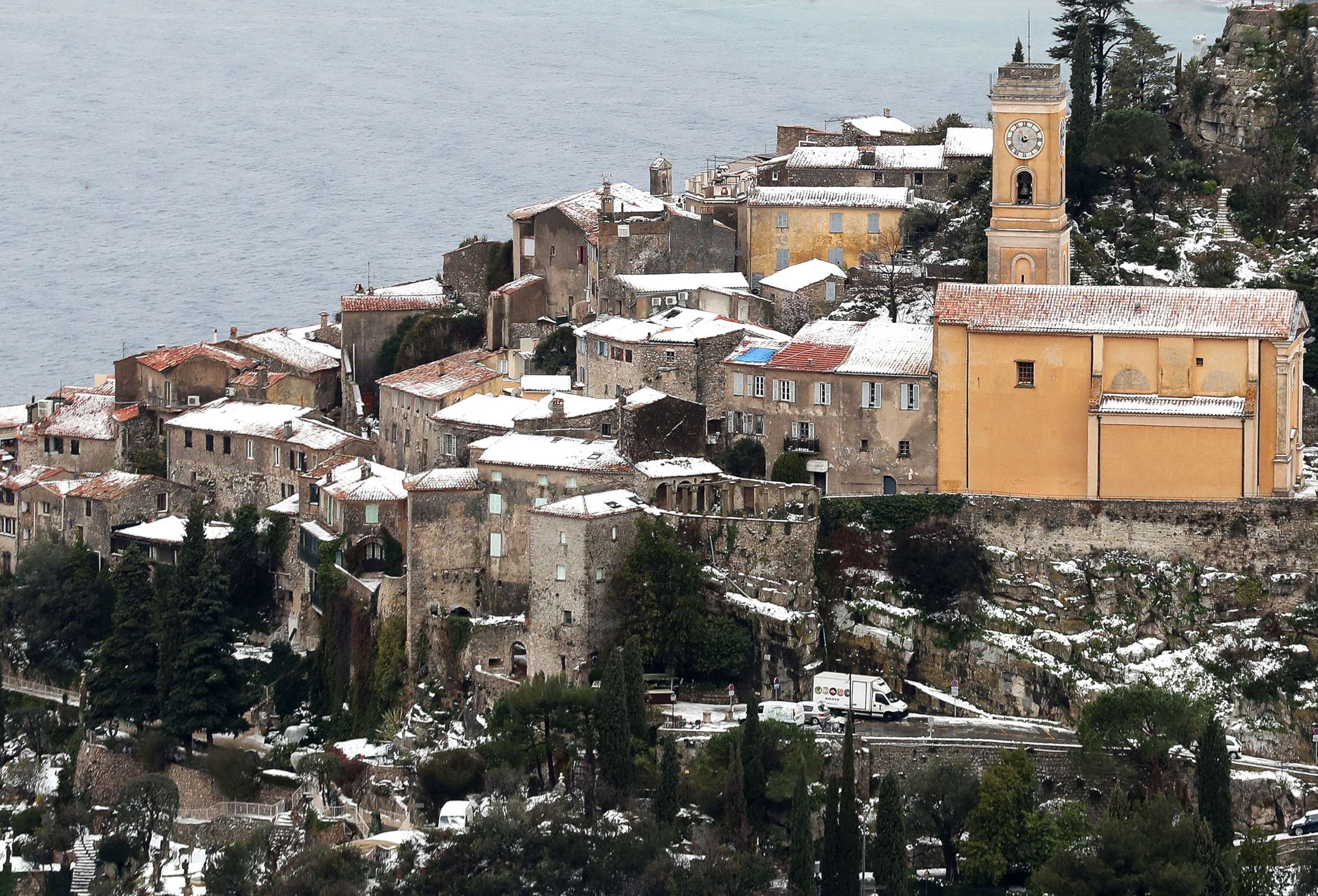 PHOTO: A view after a heavy snowfall, of Eze Village, southern France, March 1, 2018. Media reports state that extreme cold weather is forecast to hit many parts of Europe with temperatures plummeting to a possible ten year low.