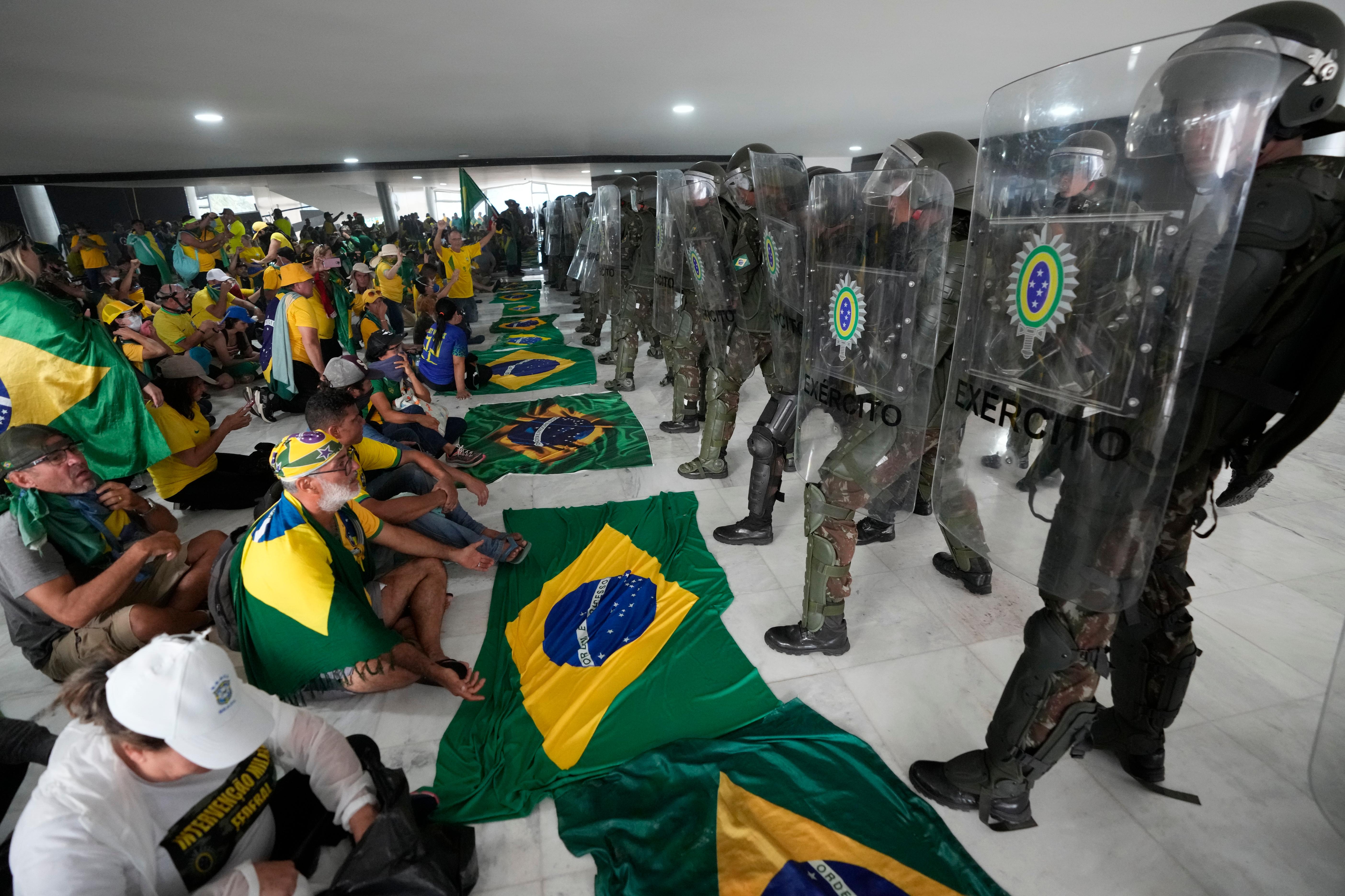 PHOTO: Protesters, supporters of Brazil's former President Jair Bolsonaro, storm the the National Congress building in Brasilia, Brazil, Jan. 8, 2023.