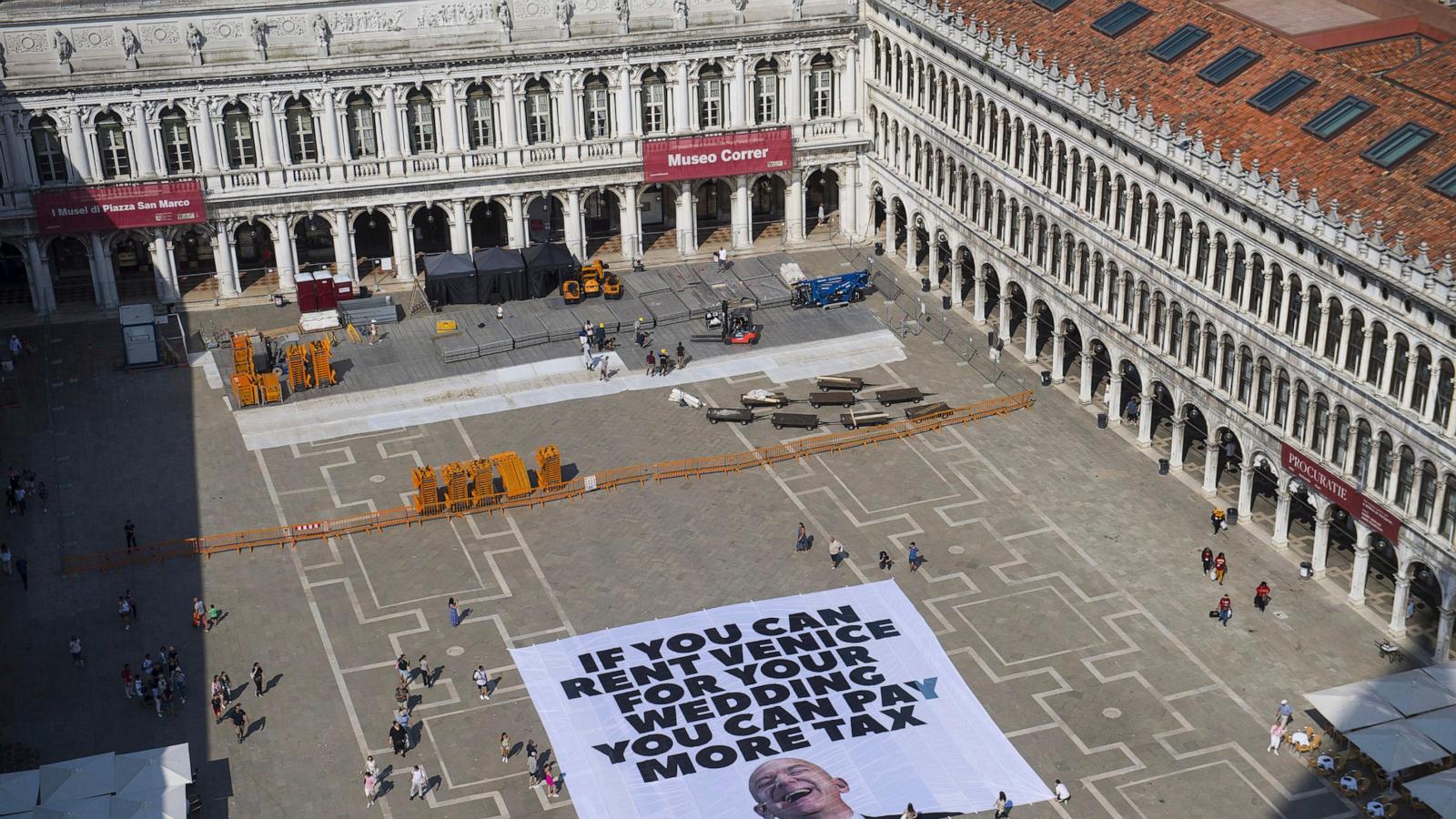 Protesters say Bezos' star-studded Venice wedding highlights growing inequality