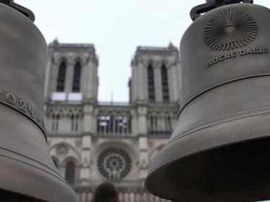 Notre Dame marks arrival of Paris Olympics’ iconic trackside bell as reopening nears