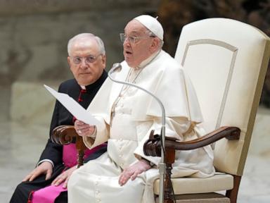 Pope Francis stumbles while walking into Jubilee audience at the Vatican as his walking stick snaps