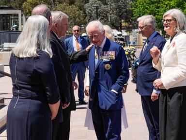 King Charles and Queen Camilla lay wreaths at Australian War Memorial then greet well-wishers