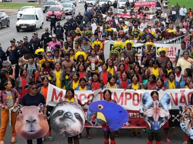 Indigenous people march in Brazil's capital against bill limiting land rights