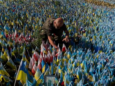 A makeshift memorial grows in Ukraine’s capital after 1,000 days of war