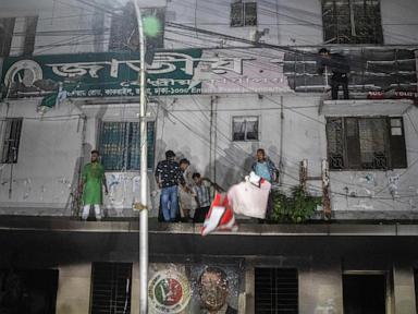 Attackers set fire to the headquarters of a Bangladesh party that backed ousted leader Sheikh Hasina