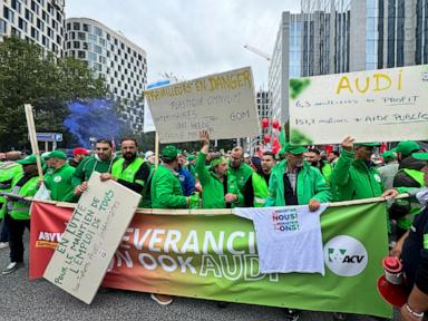 Autoworkers demonstrate in Brussels to protest layoff threats across the EU industrial base