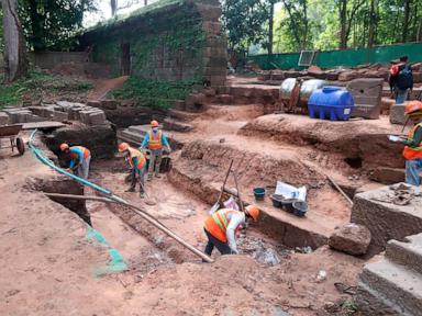 Cambodian archaeologists discover a dozen centuries-old sandstone statues at Angkor UNESCO site