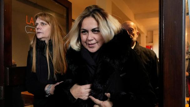 Jana Maradona, daughter of the late soccer star Diego Maradona, arrives at court for a hearing in the trial of health professionals accused of negligence in his death, in San Isidro on the outskirts of Buenos Aires, Argentina, Tuesday, May 27, 2025. (AP Photo/Gustavo Garello)