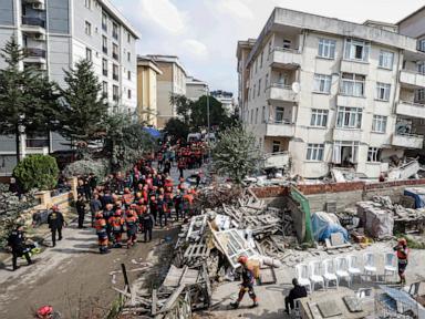 A partial building collapse in Istanbul traps at least 7 people, including a child