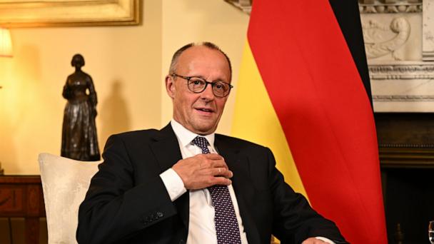 German Chancellor Friedrich Merz, sits, during a meeting with Britain's Prime Minister Keir Starmer at 10 Downing Street in London, Thursday, July 17, 2025. (Leon Neal, Pool Photo via AP)