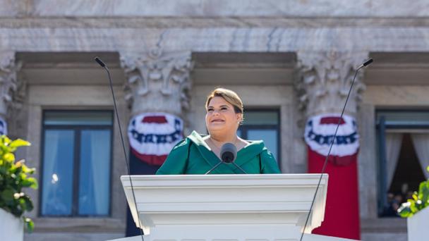 FILE - Jenniffer Gonzalez speaks after she was sworn in as governor outside the Capitol in San Juan, Puerto Rico, Jan. 2, 2025. (AP Photo/Alejandro Granadillo, File)