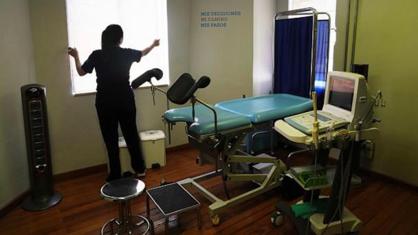 A health worker gives a tour of the MSI Foundation, an organization that offers information and help to women seeking abortions, in Mexico City, Thursday, May 8, 2025. (AP Photo/Marco Ugarte)