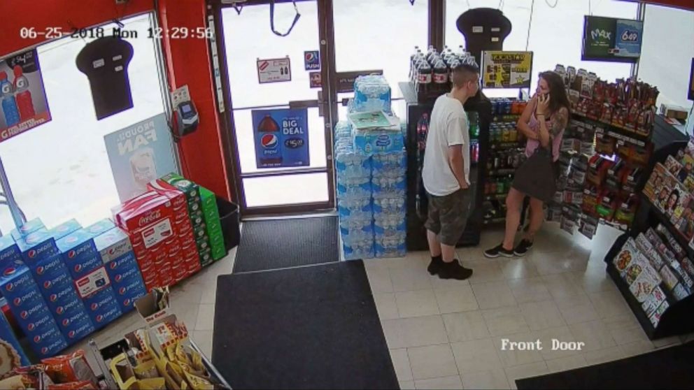 PHOTO: 28-year old Richard Pariseau and 29-year-old Brittany Burke are seen at the minimart in Spruce Grove, Alberta where the police were called on them after they allegedly tried to make a purchase using a stolen credit card.