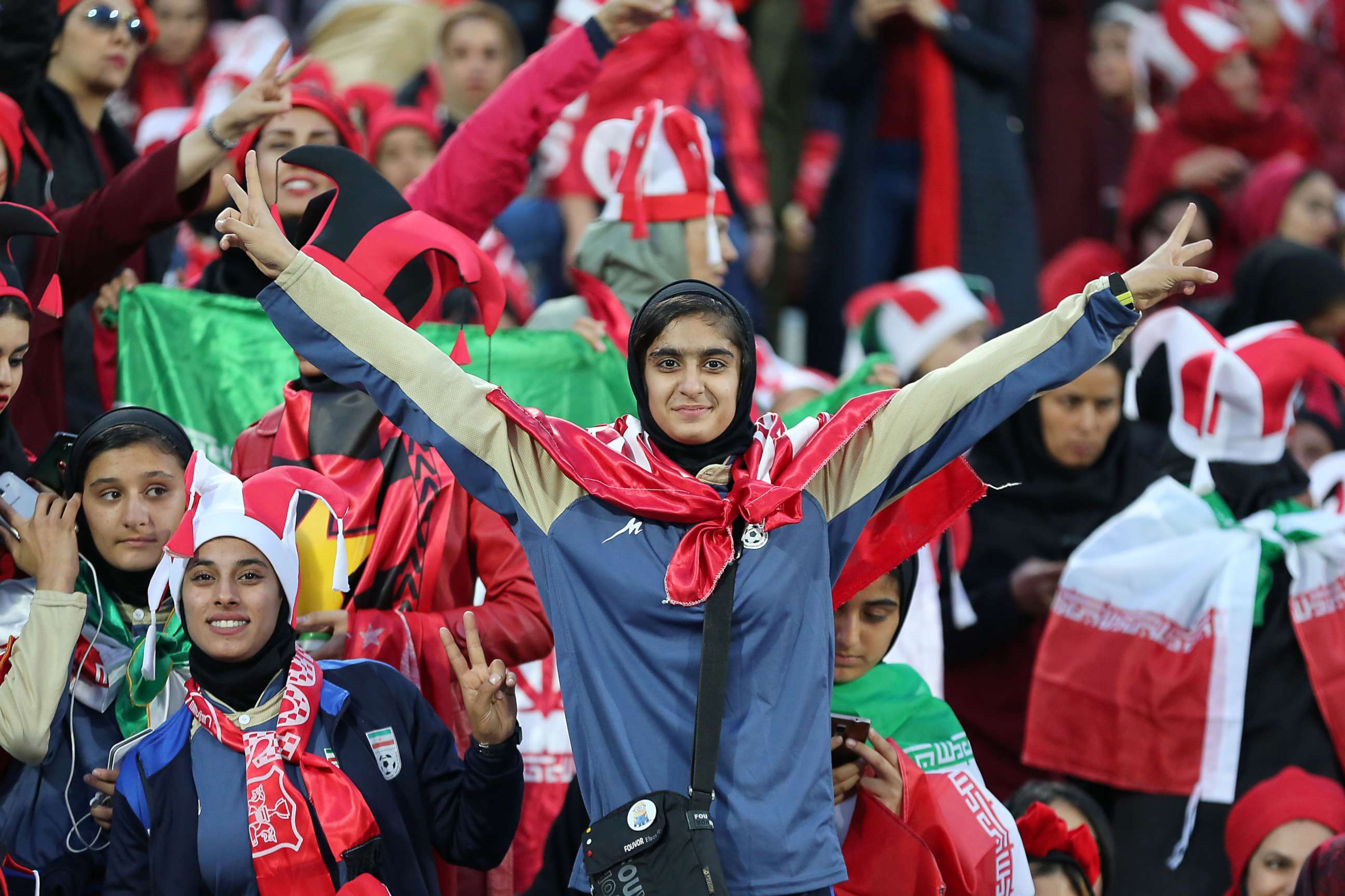 PHOTO: Persepolis' female fans cheer for their team on Nov. 10, 2018, at the Azadi Stadium in Tehran.