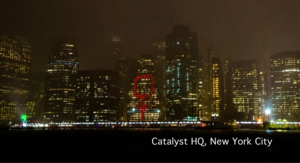 PHOTO: On the eve of International Women’s Day, Catalyst is using buildings as beacons to send a powerful message to the world: we need workplaces that work for women, March 7, 2018.  