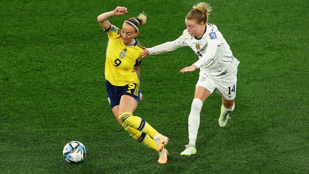 PHOTO: U.S. and Sweden play in the FIFA Women's World Cup Round of 16 in Melbourne, Australia, August 6, 2023.