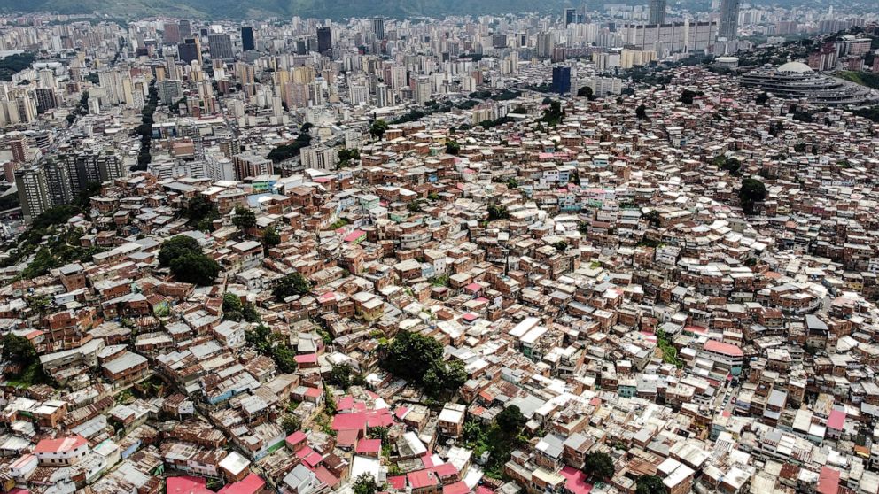 PHOTO: An aerial view shows overpopulated neighborhoods in the southwest of Caracas, Venezuela, Aug. 27., 2022.