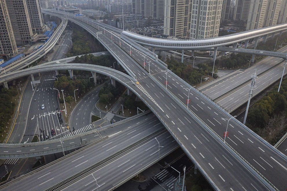 PHOTO: An aerial view of the roads and bridges are seen in Wuhan, Hubei province, China, Feb. 3, 2020.