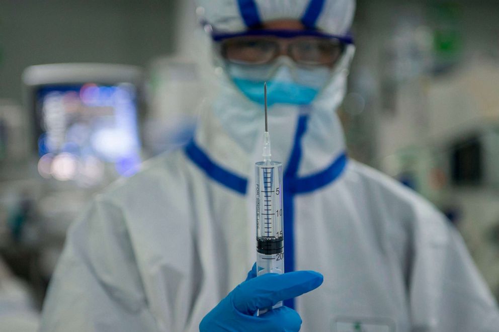 PHOTO: This photo taken on Feb. 22, 2020, shows a nurse preparing equipment in an intensive care unit treating patients infected with the novel coronavirus at a hospital in Wuhan, in China's central Hubei province.