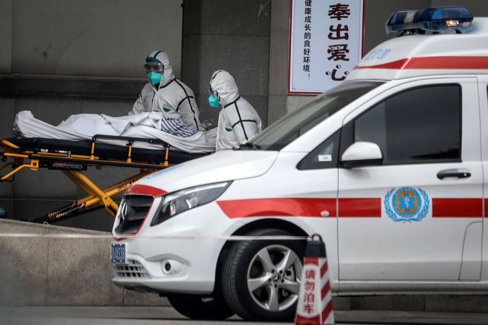 PHOTO: Medical staff transfer patients to Jin Yintan hospital, Jan. 17, 2020, in Wuhan, Hubei, China.