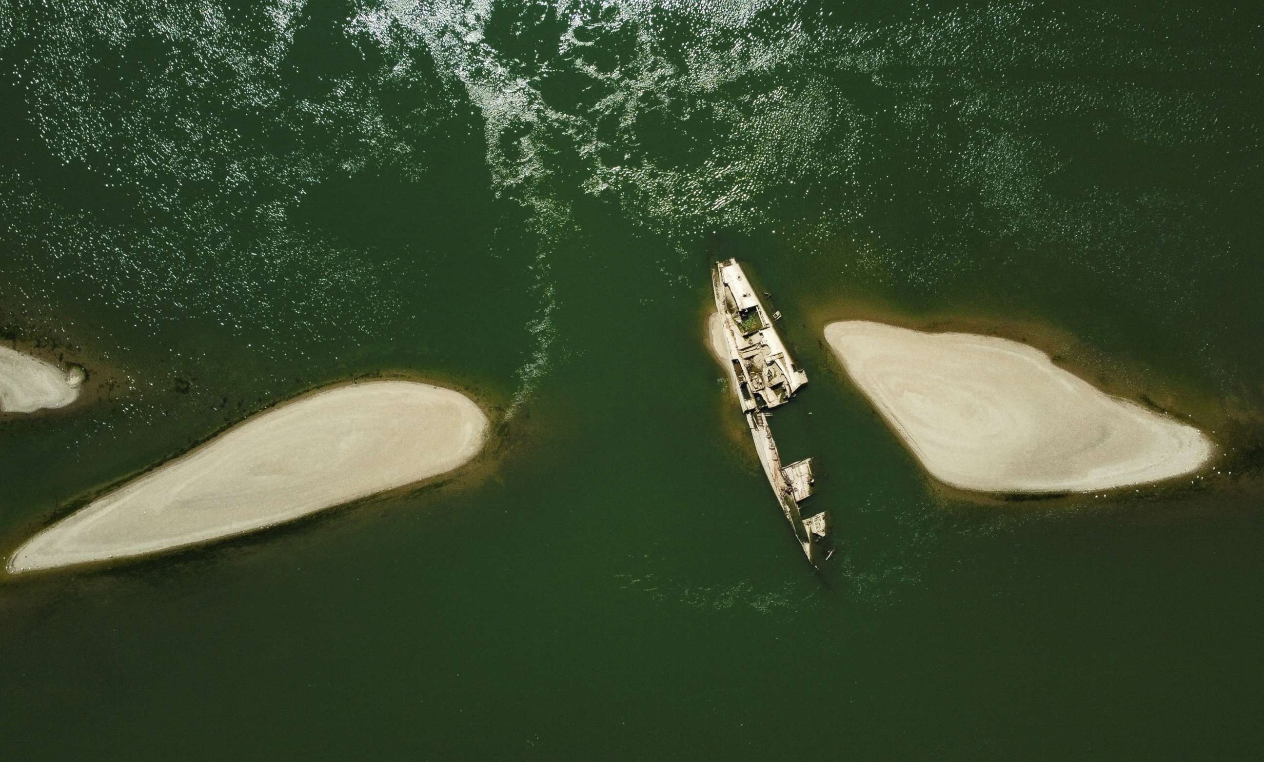 PHOTO: Wreckage of a World War II German warship surfaces in the Danube in Prahovo, Serbia Aug. 18, 2022.