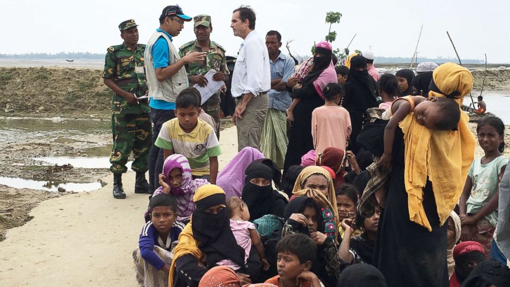 ABC News' Bob Woodruff speaks with Bangladesh border guards at Shah Porir Dwip Island, Oct. 2017. Thousands of Rohingya cross into Bangladesh at the island after leaving Myanmar.