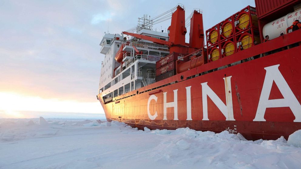 PHOTO: China's research icebreaker Xuelong arrives at the roadstead off the Zhongshan station in Antarctica, Dec. 1, 2018.