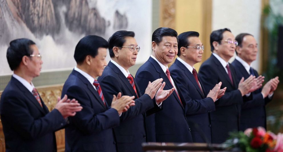 PHOTO: Xi Jinping, center, at the Great Hall of the People, Nov. 15, 2012 in Beijing, China, as the Communist Party revealed the new Politburo Standing Committee after its 18th congress.