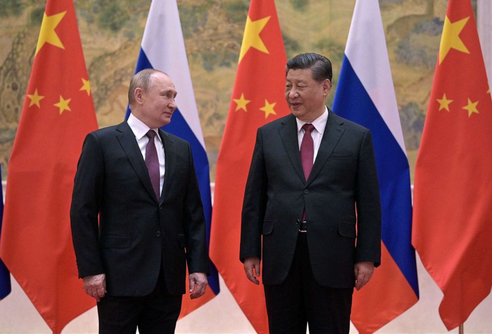 PHOTO: Russian President Vladimir Putin, left, and Chinese President Xi Jinping pose for a photo during their meeting in Beijing, Feb. 4, 2022. 
