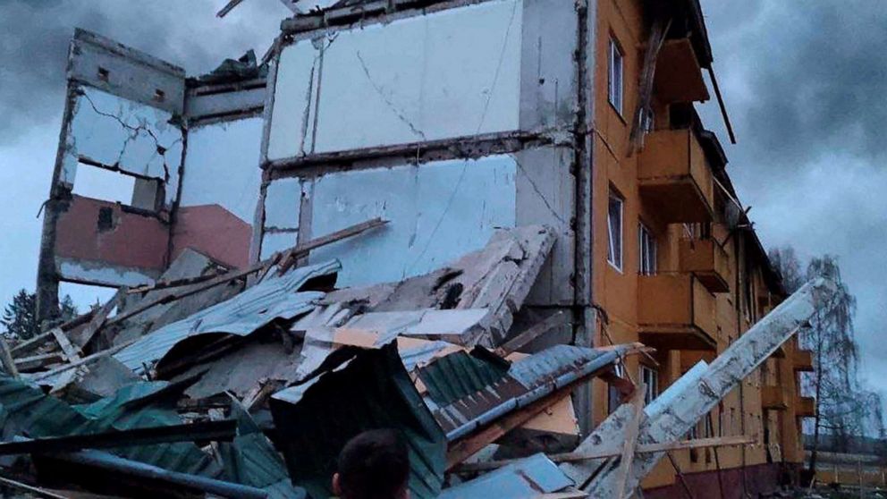 PHOTO: A view of the damaged buildings following an attack on the Yavoriv military base, amid Russia's invasion of Ukraine, in Yavoriv, Ukraine, March 13, 2022.