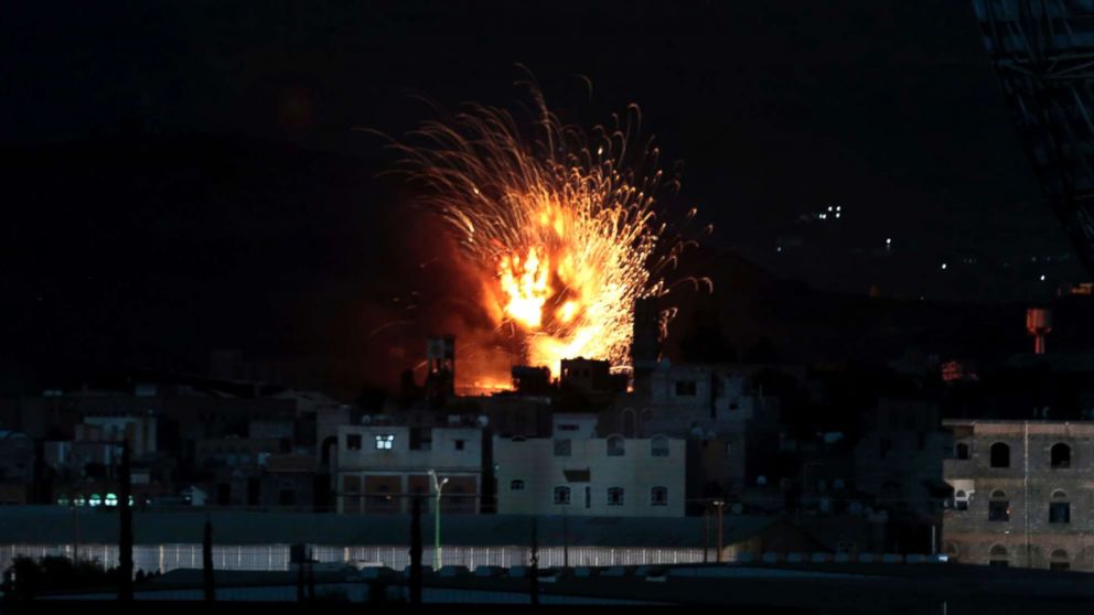 PHOTO: An explosion follows a Saudi-led airstrike on an army base in Sanaa, Yemen, Jan. 11, 2017. 