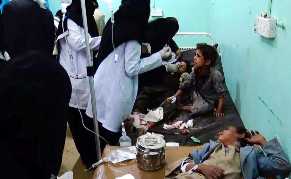 PHOTO: A video grab shows wounded Yemeni children lying on beds receiving treatment at a hospital after being injured in an alleged Saudi-led airstrike in the northern province of Saada, Yemen, Aug. 9, 2018. 