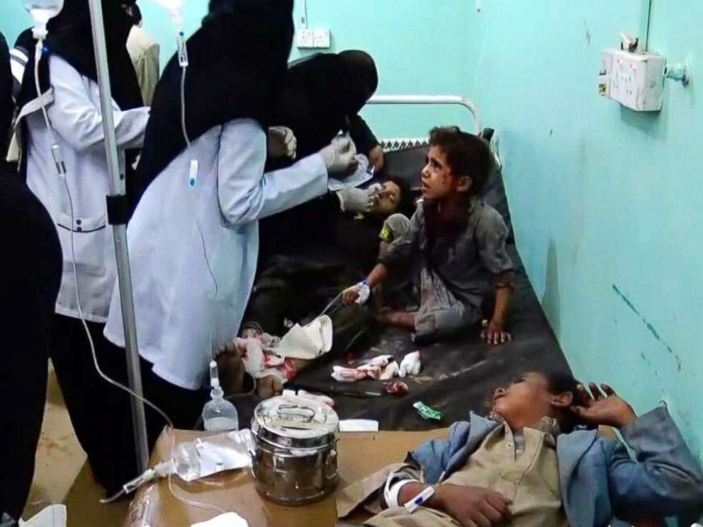 PHOTO: A video grab shows wounded Yemeni children lying on beds receiving treatment at a hospital after being injured in an alleged Saudi-led airstrike in the northern province of Saada, Yemen, Aug. 9, 2018.