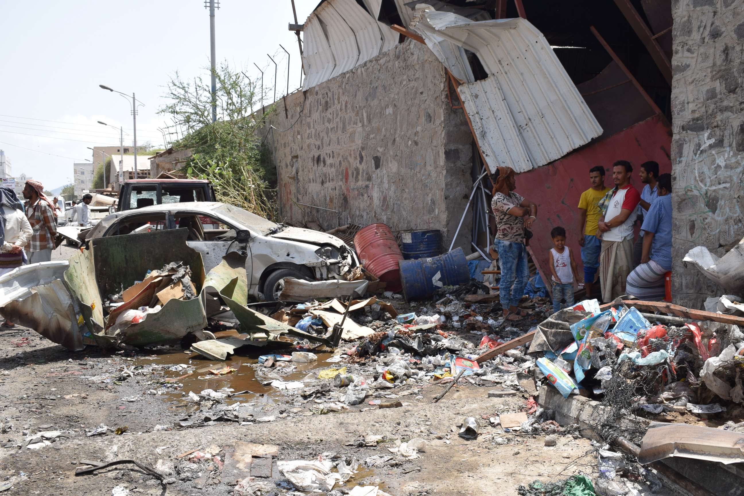 PHOTO: Photo taken on March 13, 2018 shows the site of the suicide attack in Aden, Yemen.